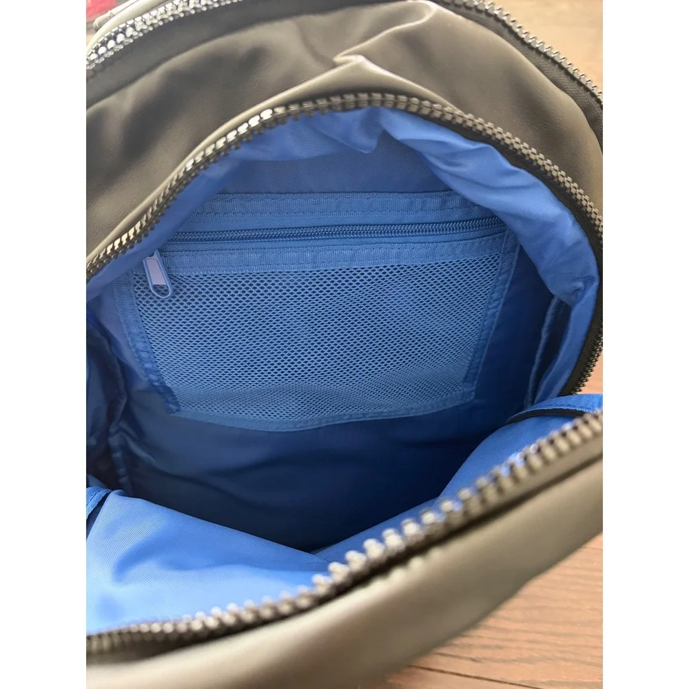 Jordan MVP Backpack Black Blue Chenille Patches Faux Leather Bag MA0899-023